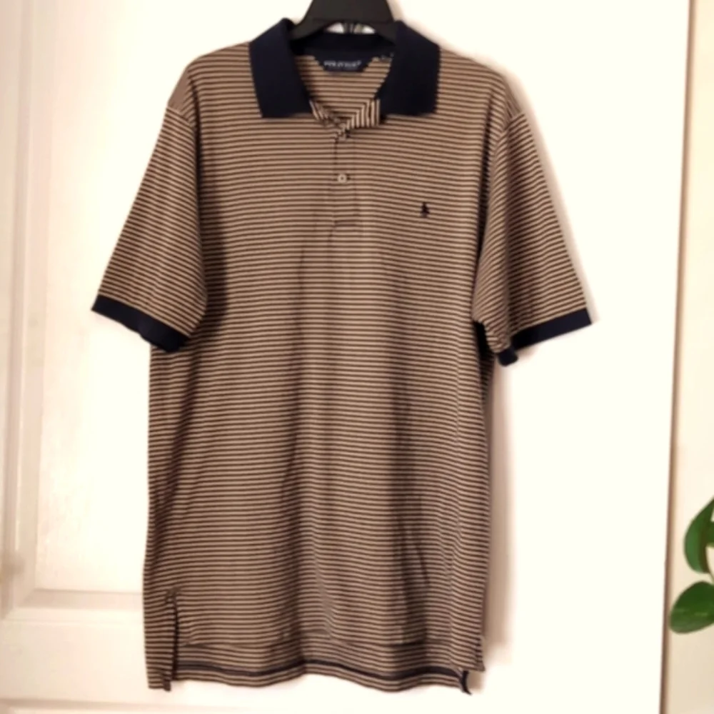Ralph Lauren Polo Golf Pima Cotton Pique Shirt. Size Large. Khaki/Navy